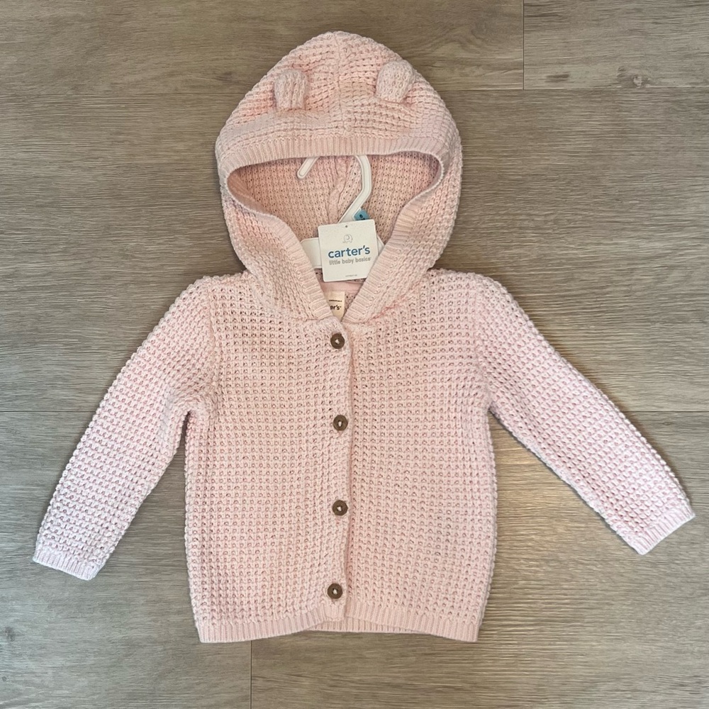 NWT Carter's Light Pink Baby Sweater with Bear Ears